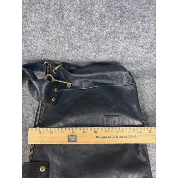 Fossil Leather Shoulder Bag Womens Black Satchel Zip Top Double Front Pockets - Picture 5 of 8